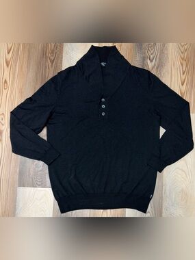 BOSS Hugo Boss Men XXL Black Extrafine Merino Wool Shawl Collar Sweater Slim Fit
